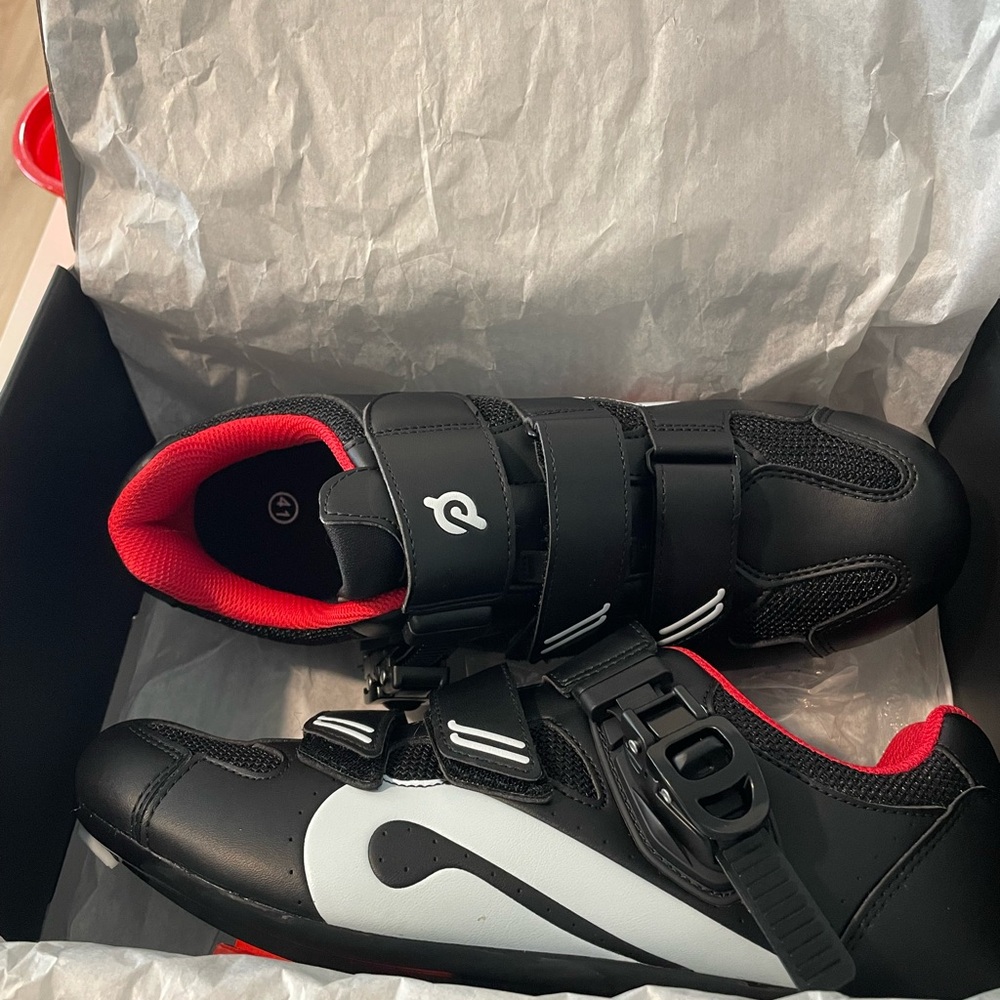 Peloton Black and Red Athletic Cycling Shoes with Velcro Straps